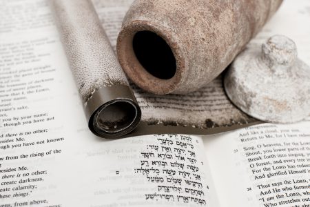 Hebrew scriptures and a jar